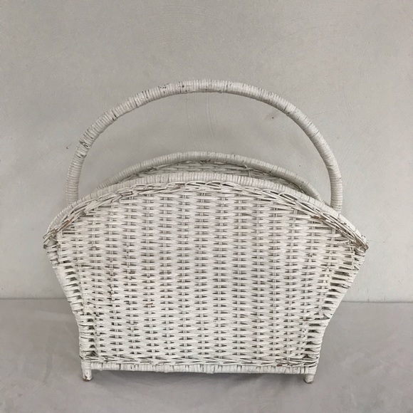 Large White Wicker Boho Book Magazine Holder